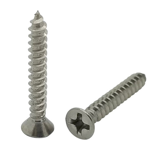 100 Qty #10 x 1" Flat Head 304 Stainless Phillips Head Wood Screws (BCP27)