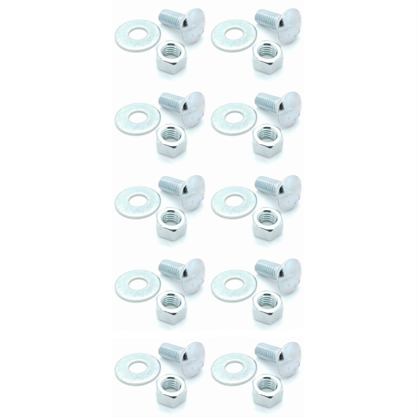 Ten (10) 1/2-13 x 1-1/4" Long Carriage Bolts Set w/ Nuts & Washers (BCP345)