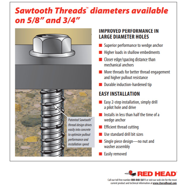 Red Head Tapcon+ 1/2" x 3" Stainless Steel Large Hex Head Concrete Anchor Screws SLDT-1230 | 25 Pack